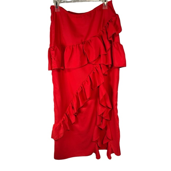 Shein beautiful long red skirt with ruffles, open leg,‎ size L - Picture 6 of 15